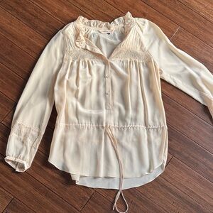 Rebecca Taylor never worn silk blouse
Delicate Cream Lace-Trim Peasant Blouse
